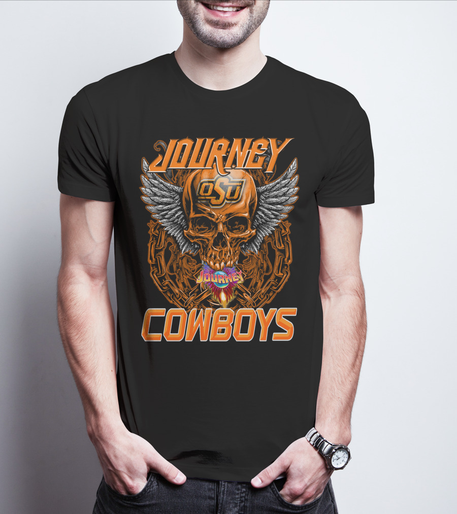 JOURNEY OSU COWBOYS SKULL WINGS AND CHAINS T-Shirt