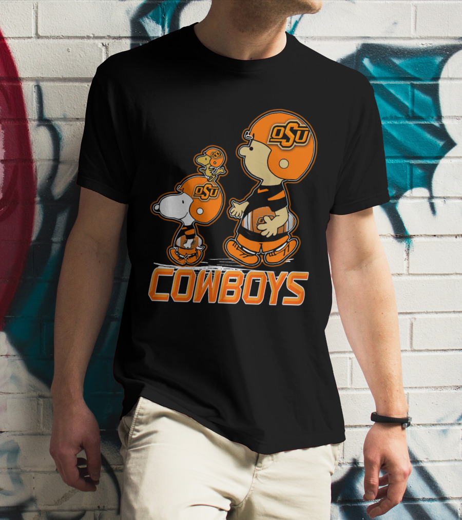 Snpfootball Oklahoma State Osu Cowboys Peanuts Characters Football Helmets T-Shirt