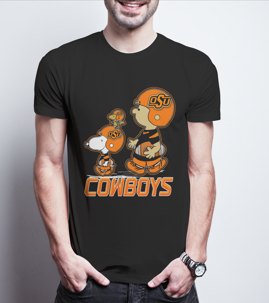 Snpfootball Oklahoma State Osu Cowboys Peanuts Characters Football Helmets T-Shirt