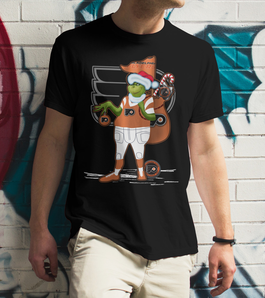 Grinch Santa Philadelphia Flyers Holiday Spirit T-Shirt