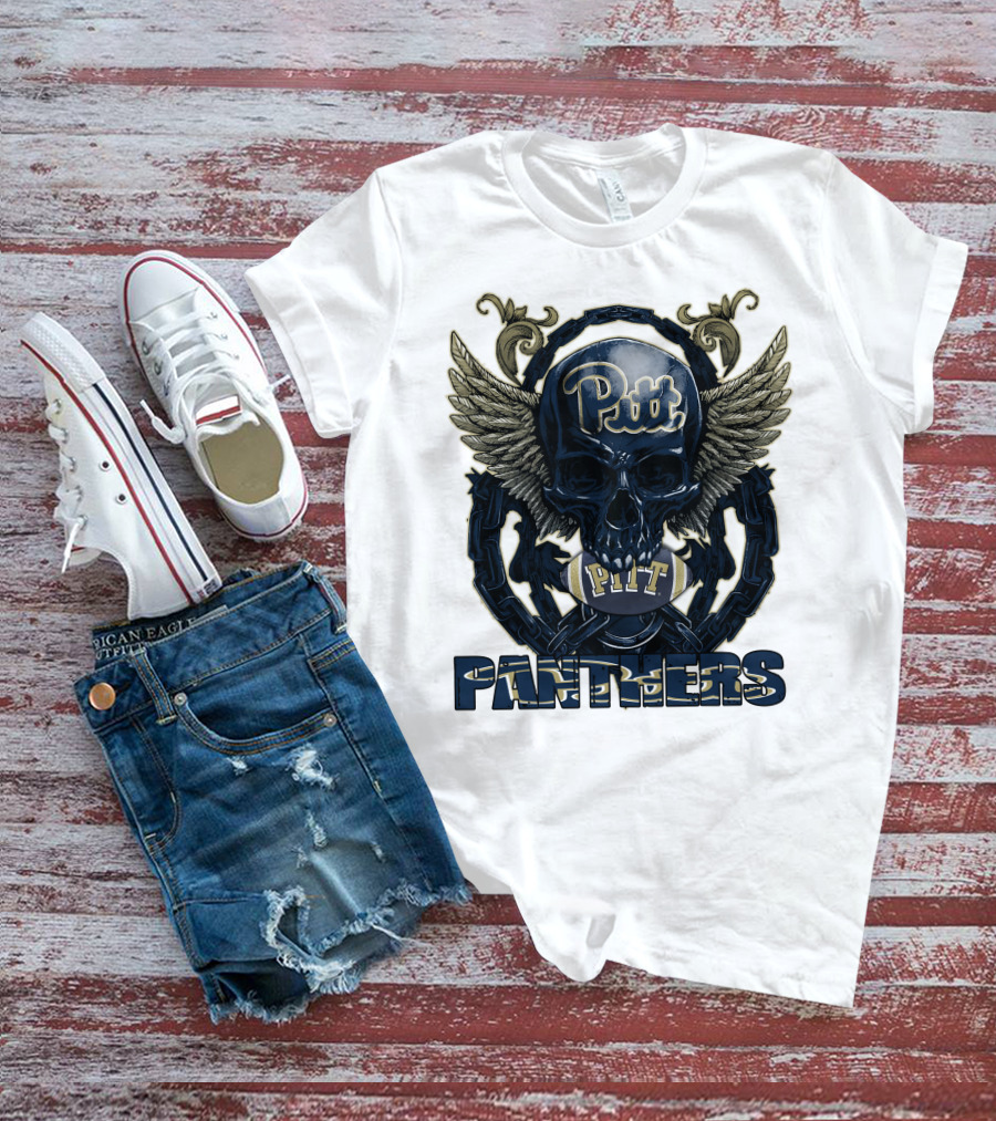 Pitt Panthers Skull Winged Football T-Shirt