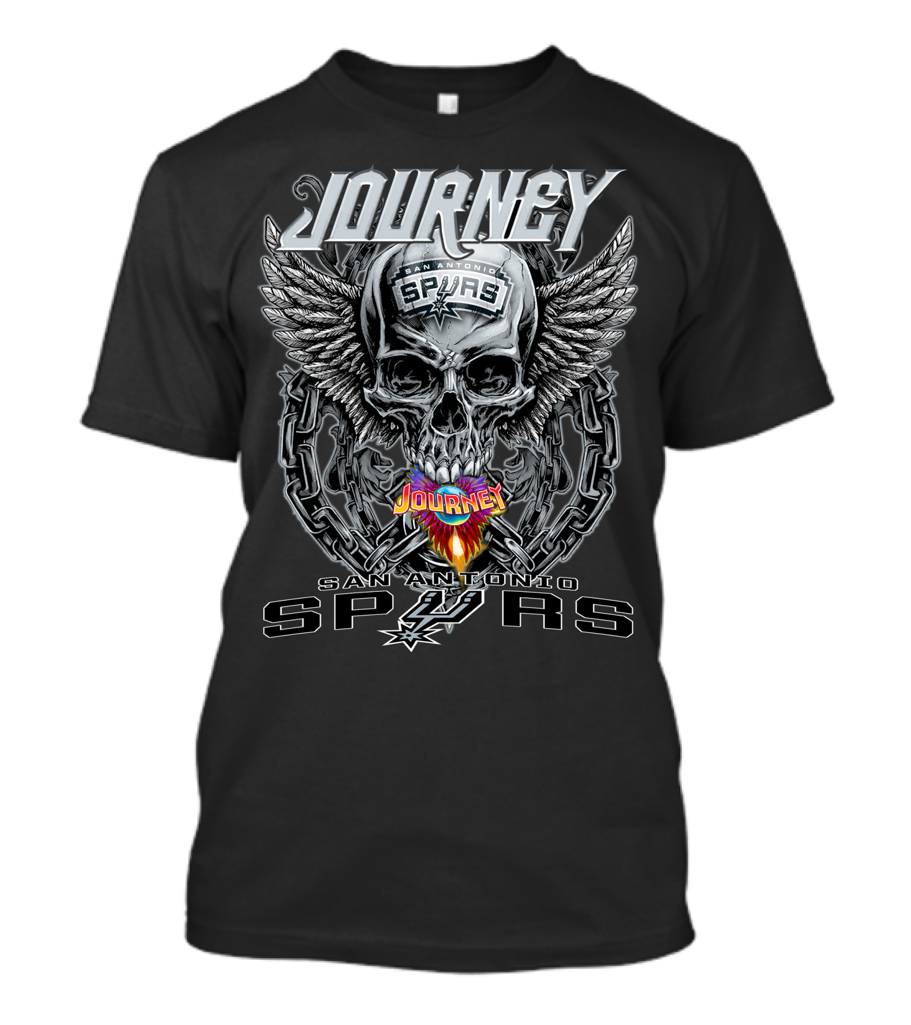 Journey San Antonio Spurs Skull Winged Chain T-Shirt