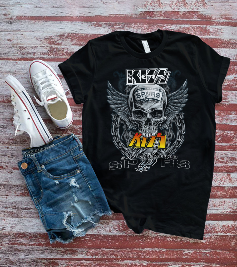Kiss San Antonio Spurs Skull Wings T-Shirt