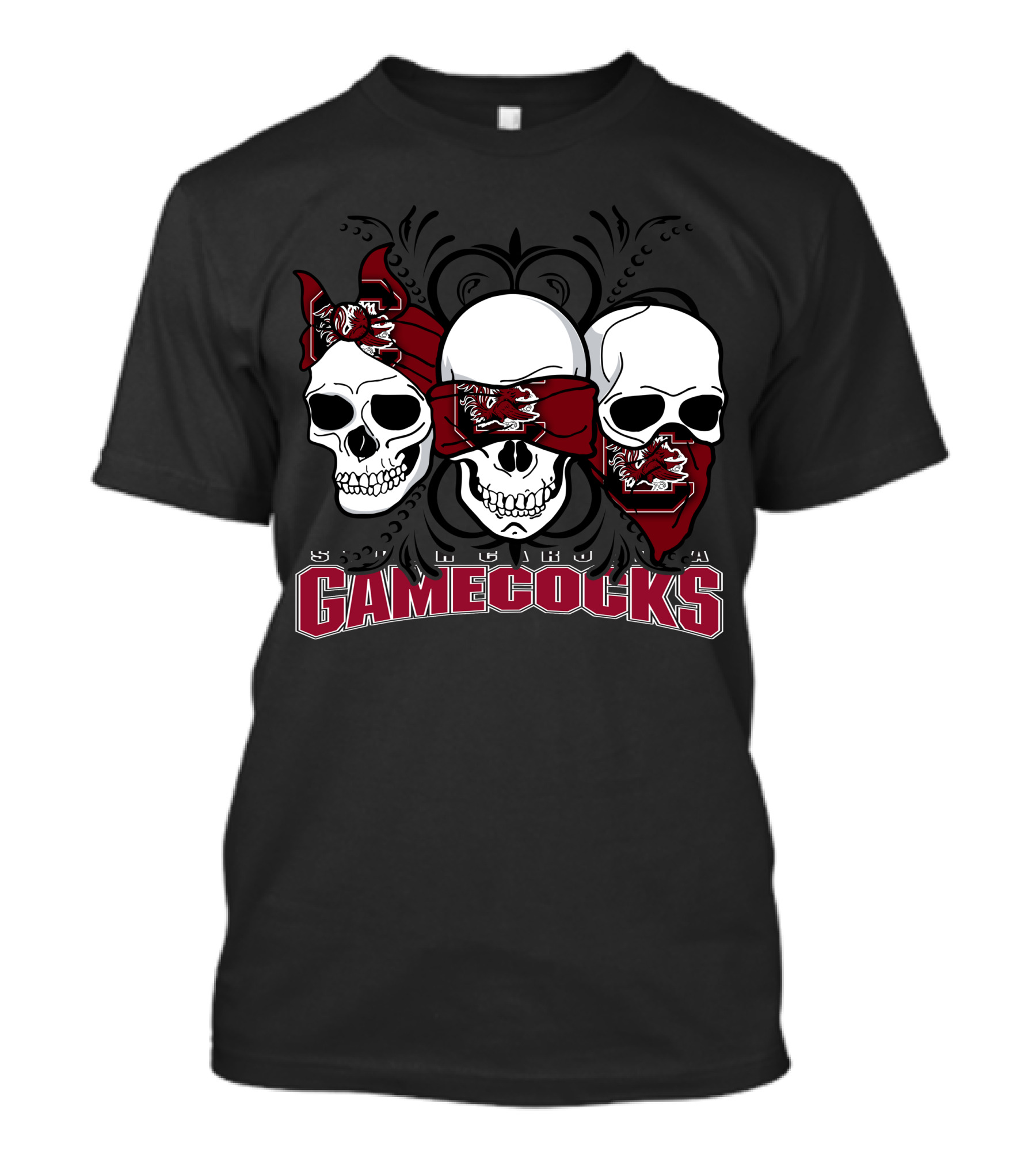 3 Skull Gamecocks Bandana South Carolina T-Shirt