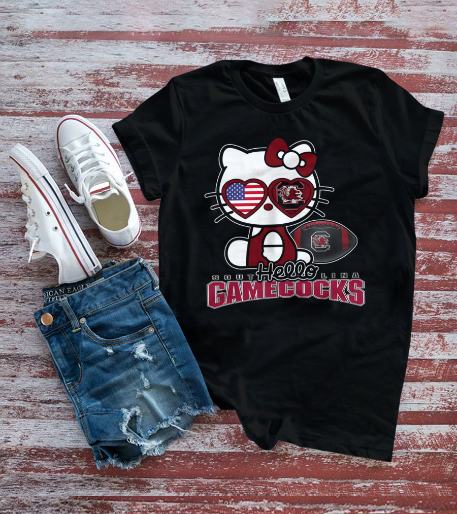 Hello Kitty South Carolina Gamecocks American Flag Football T-Shirt