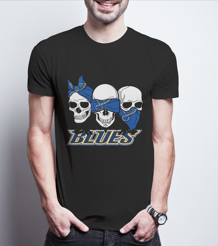 St. Louis Blues Skull Trio With Blue Bandanas Music Team Fan T-Shirt