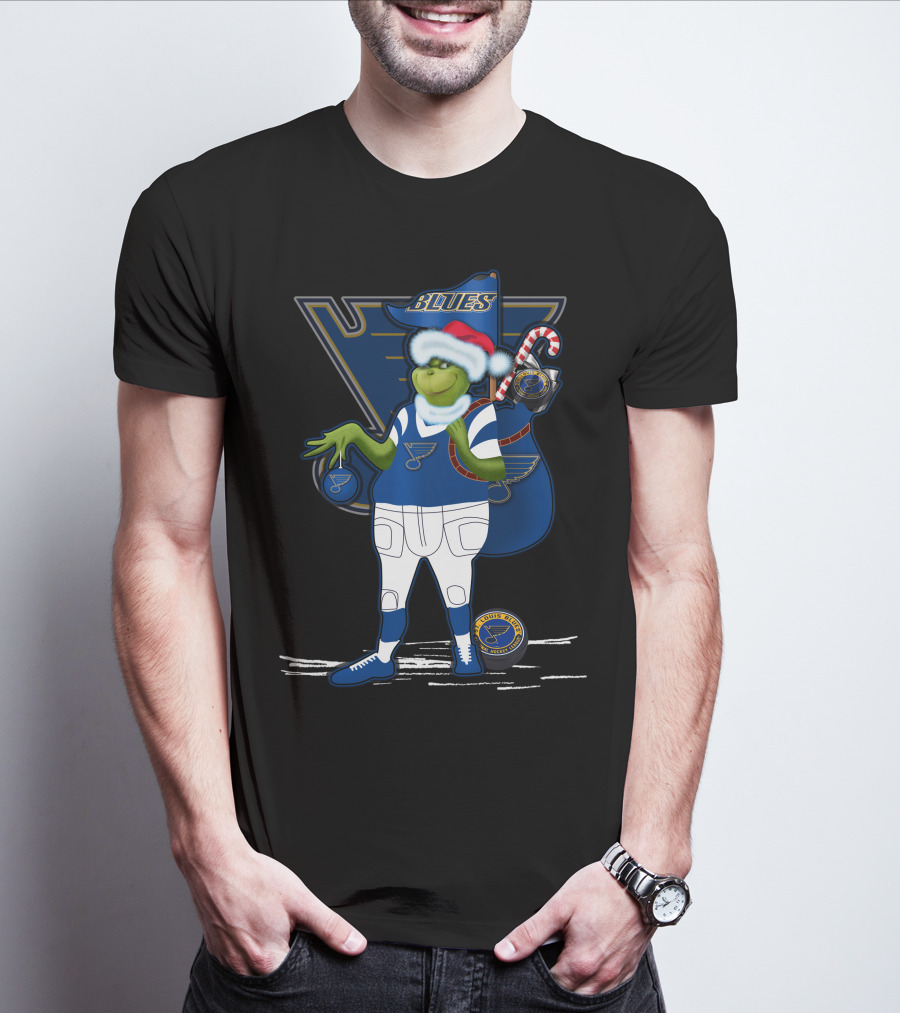 Grinchxmas St. Louis Blues Santa Hat Blues T-Shirt