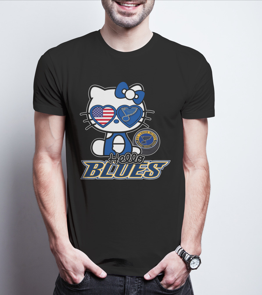 Hello Kitty St. Louis Blues American Flag Hockey Fan T-Shirt