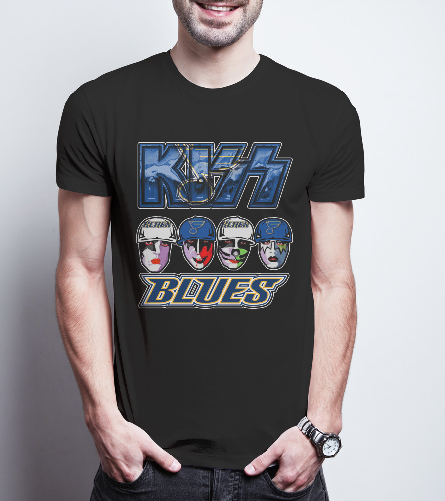 Kiss St. Louis Blues Logo Face Art Collaboration T-Shirt