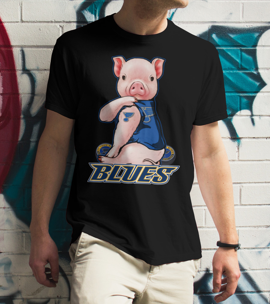 Pig Wearing St. Louis Blues Logo T-Shirt