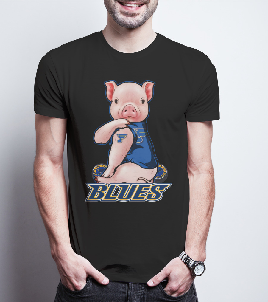 Pig Wearing St. Louis Blues Logo T-Shirt