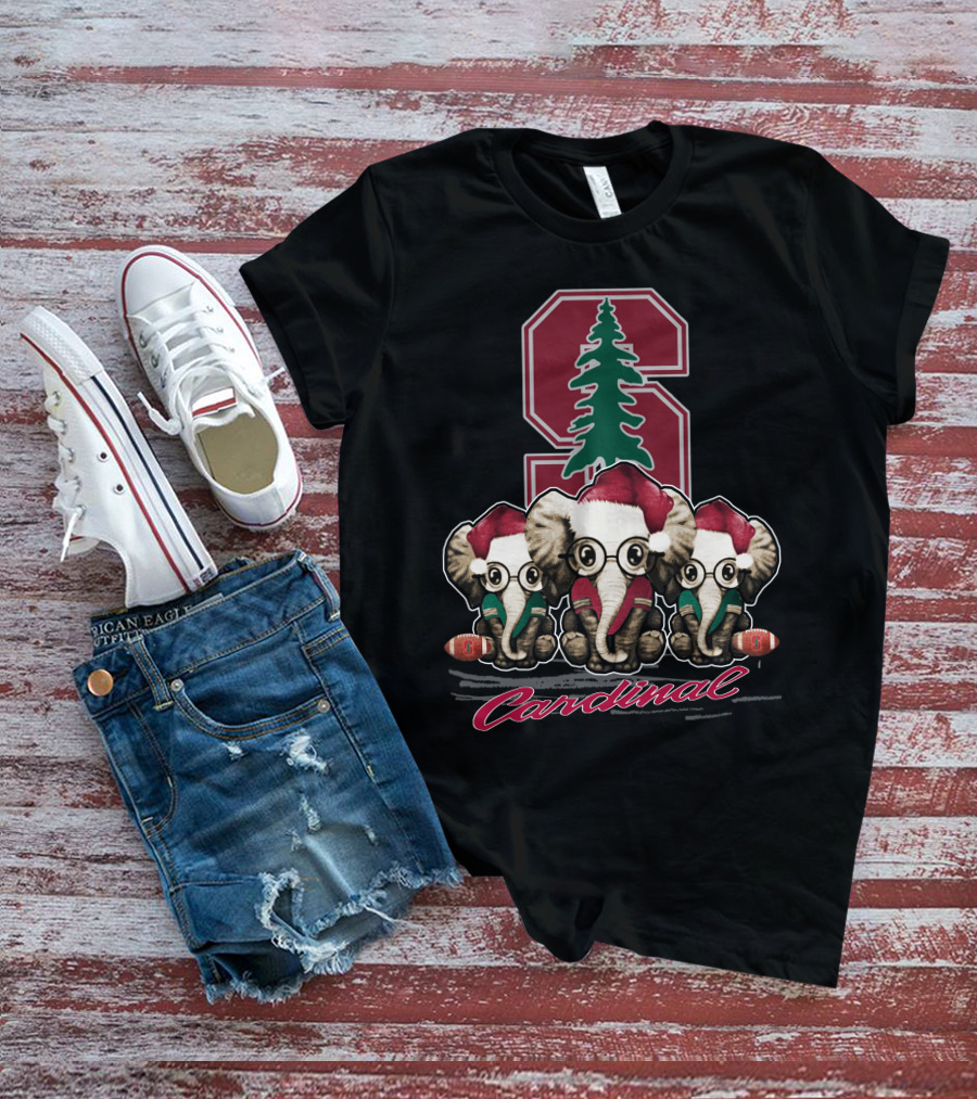 Stanford Cardinal Christmas Elephants With Santa Hats T-Shirt