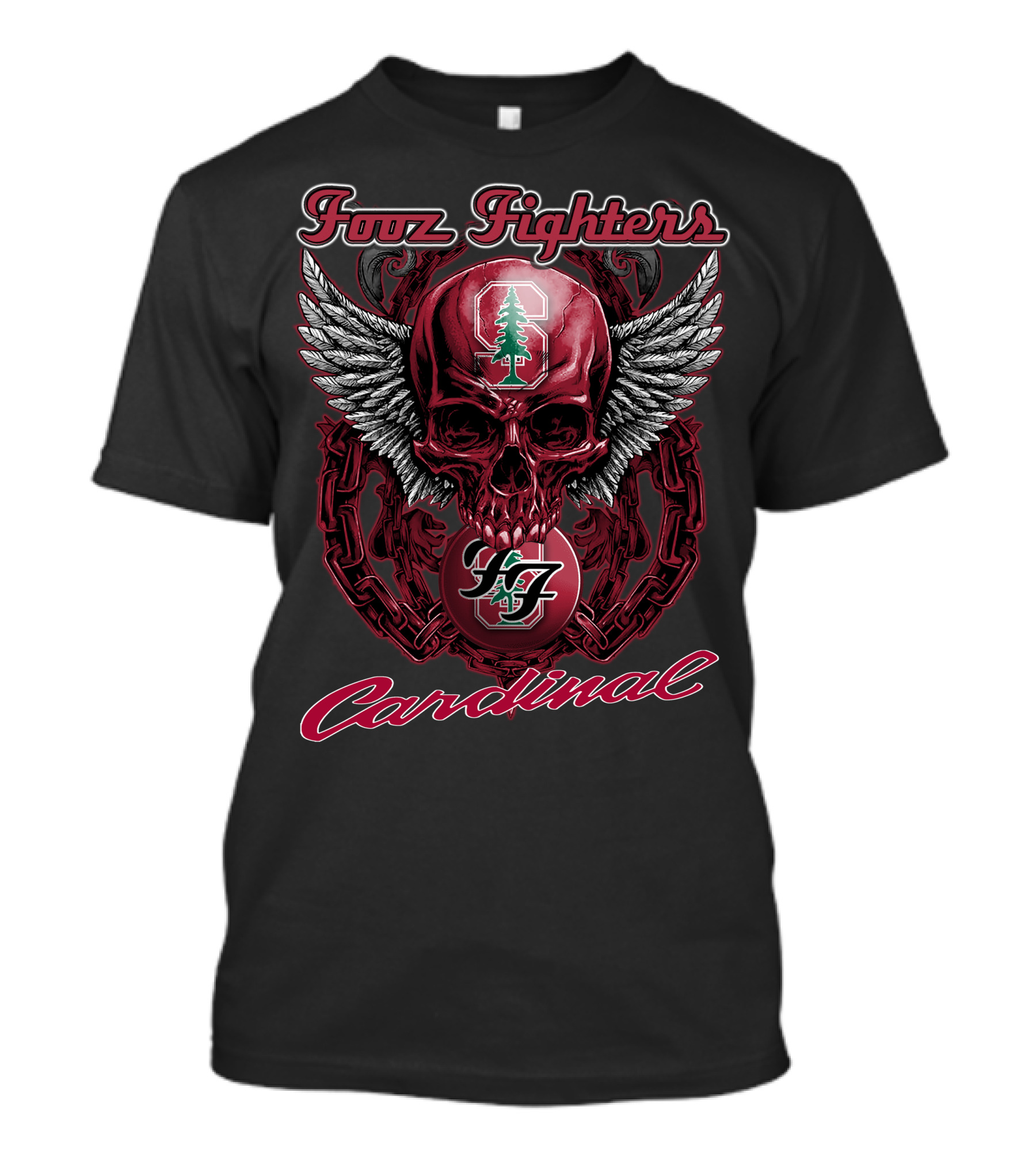 Foo Fighters Stanford Cardinal Skull Wings Chains T-Shirt