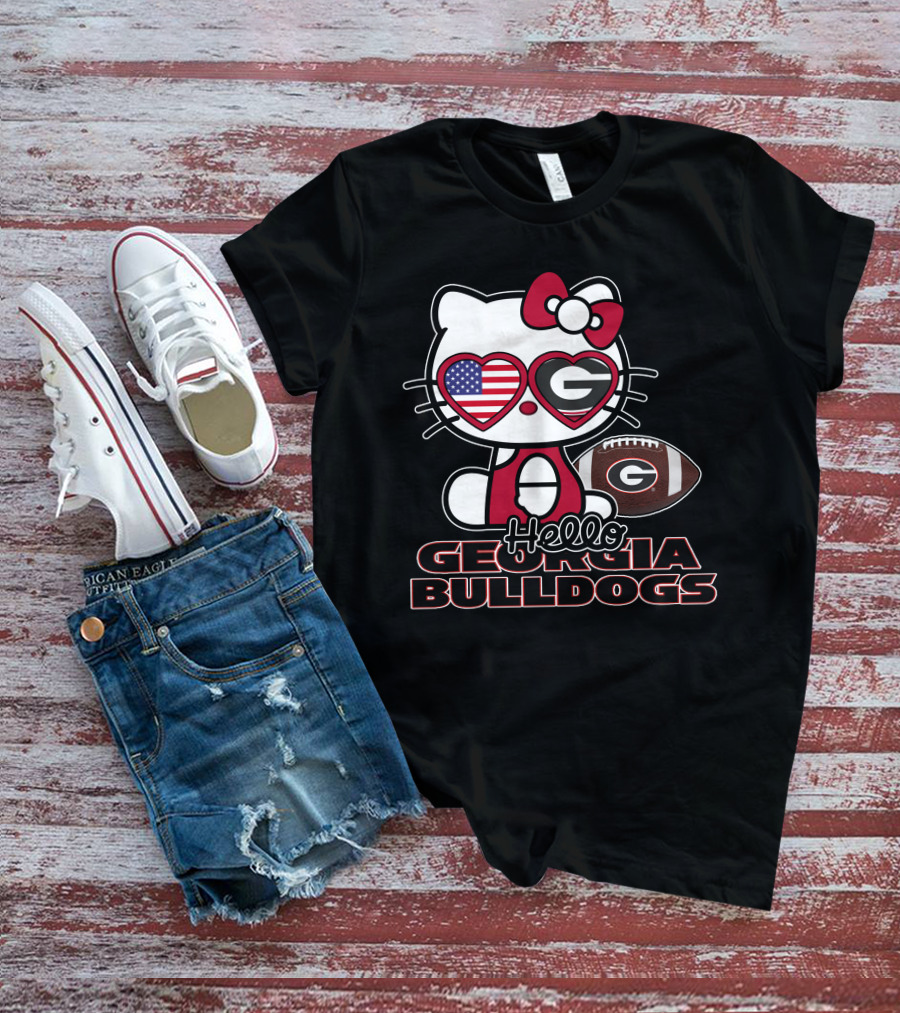 Hello Kitty Georgia Bulldogs Football USA Flag T-Shirt