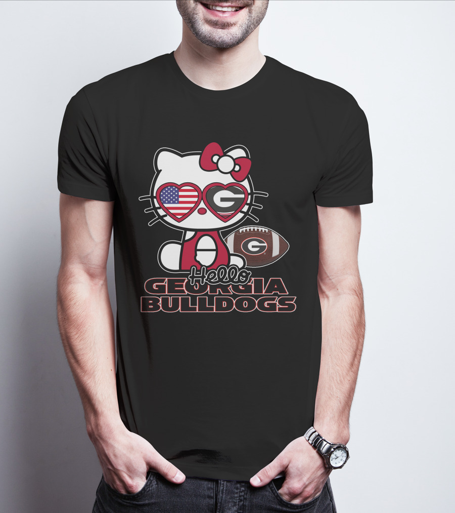 Hello Kitty Georgia Bulldogs Football USA Flag T-Shirt