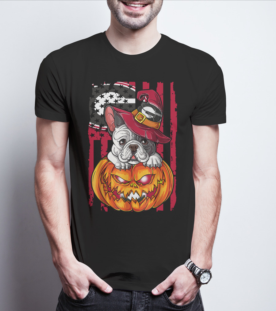 Hlw Bulldog Georgia Bulldogs Halloween Pumpkin And Witch Hat T-Shirt