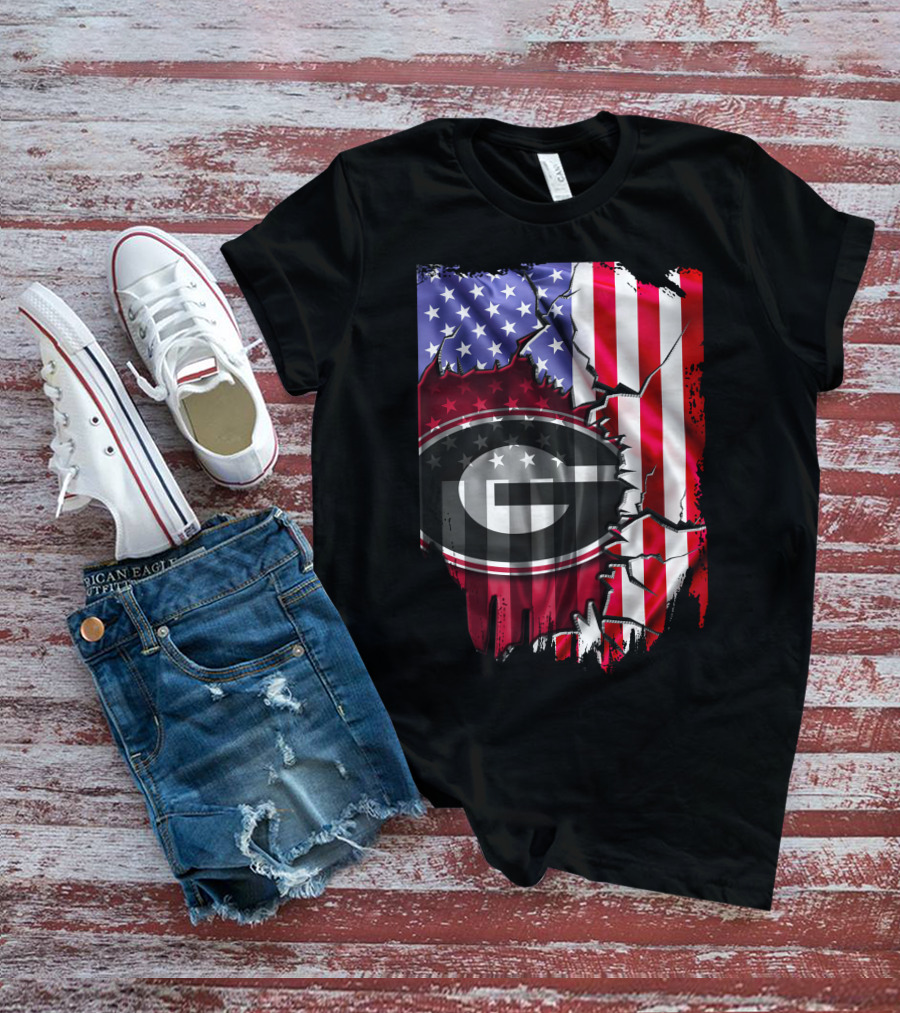 American Flag Georgia Bulldogs Logo Patriotic T-Shirt