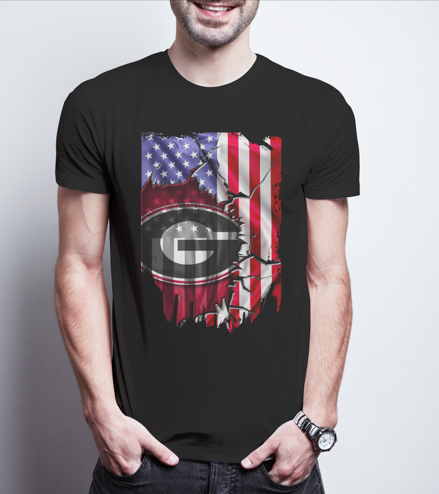 American Flag Georgia Bulldogs Logo Patriotic T-Shirt