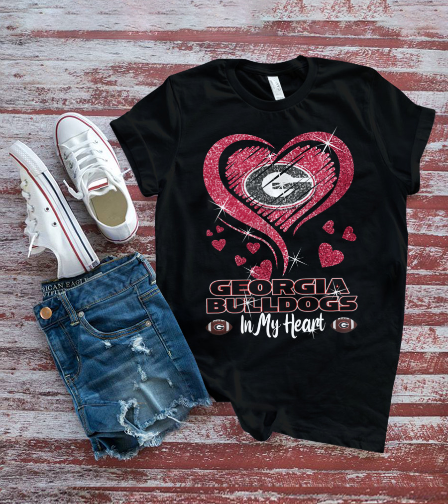 Georgia Bulldogs Glitter Heart In My Heart T-Shirt