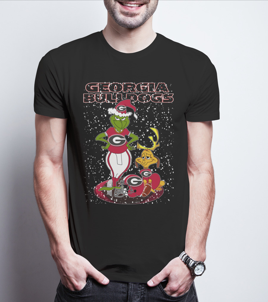 Georgia Bulldogs Grinch Santa Christmas Football T-Shirt