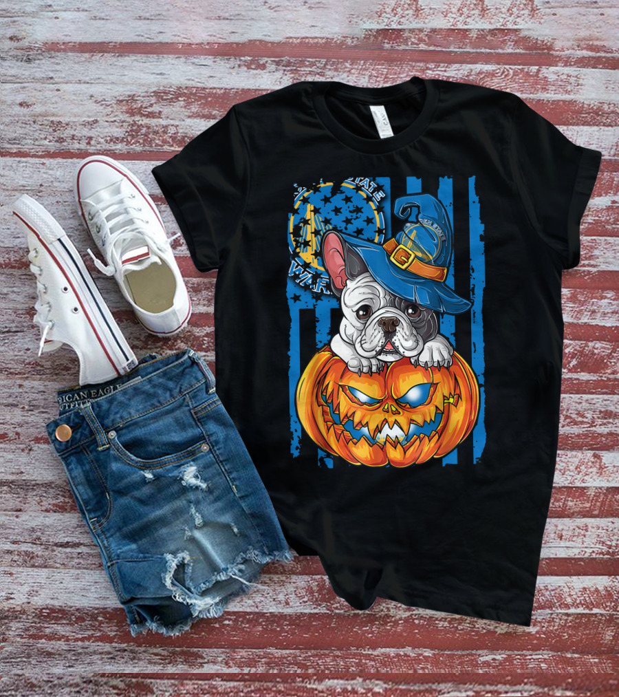 Bulldog Witch Hat Pumpkin Halloween Golden State Warriors T-Shirt