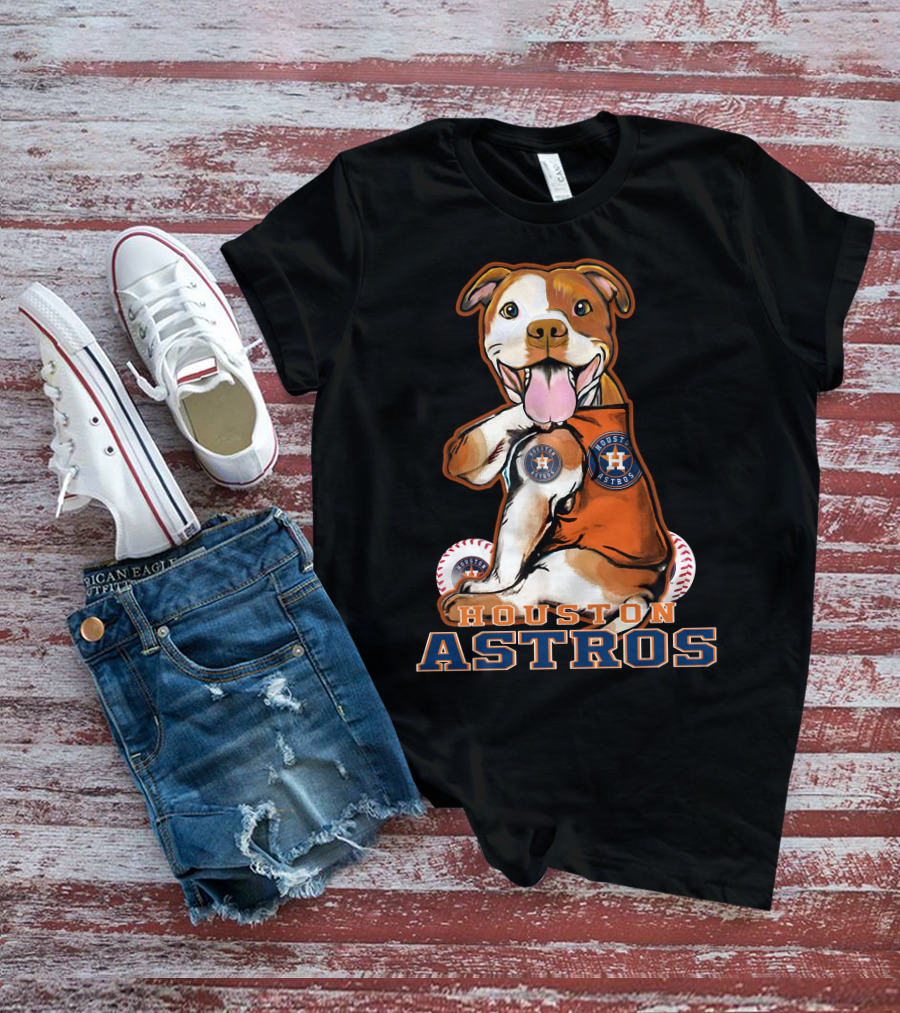 Pittbull Wearing Houston Astros Logo With Baseballs T-Shirt