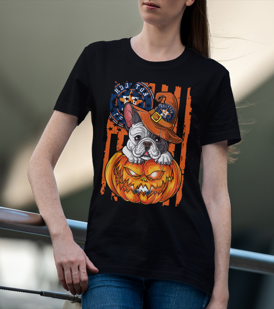 Houston Astros Halloween Bulldog Pumpkin Fan T-Shirt