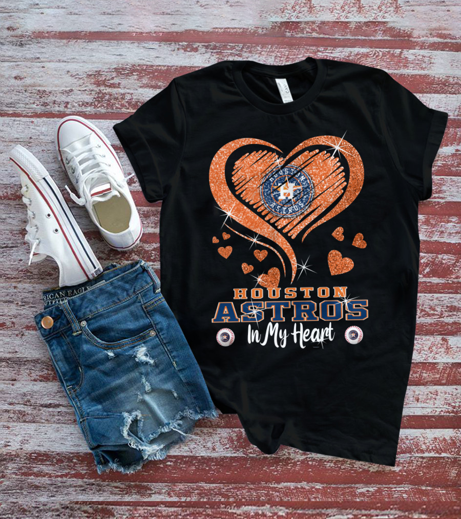 Houston Astros In My Heart Sparkling Hearts T-Shirt