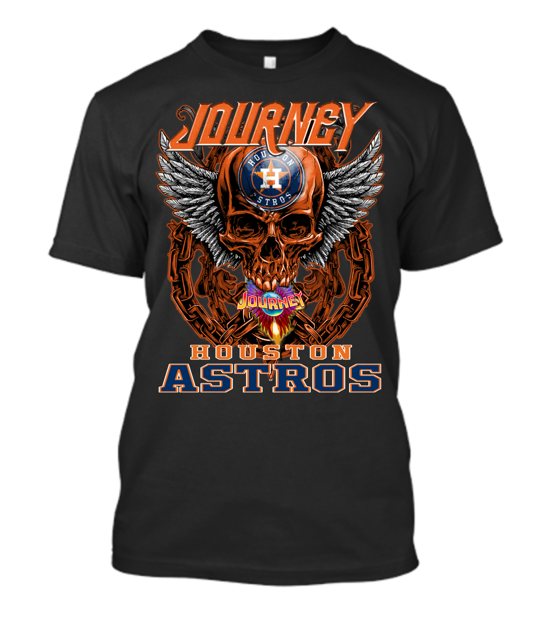 Journey Houston Astros Skull Wings Chain Fire T-Shirt