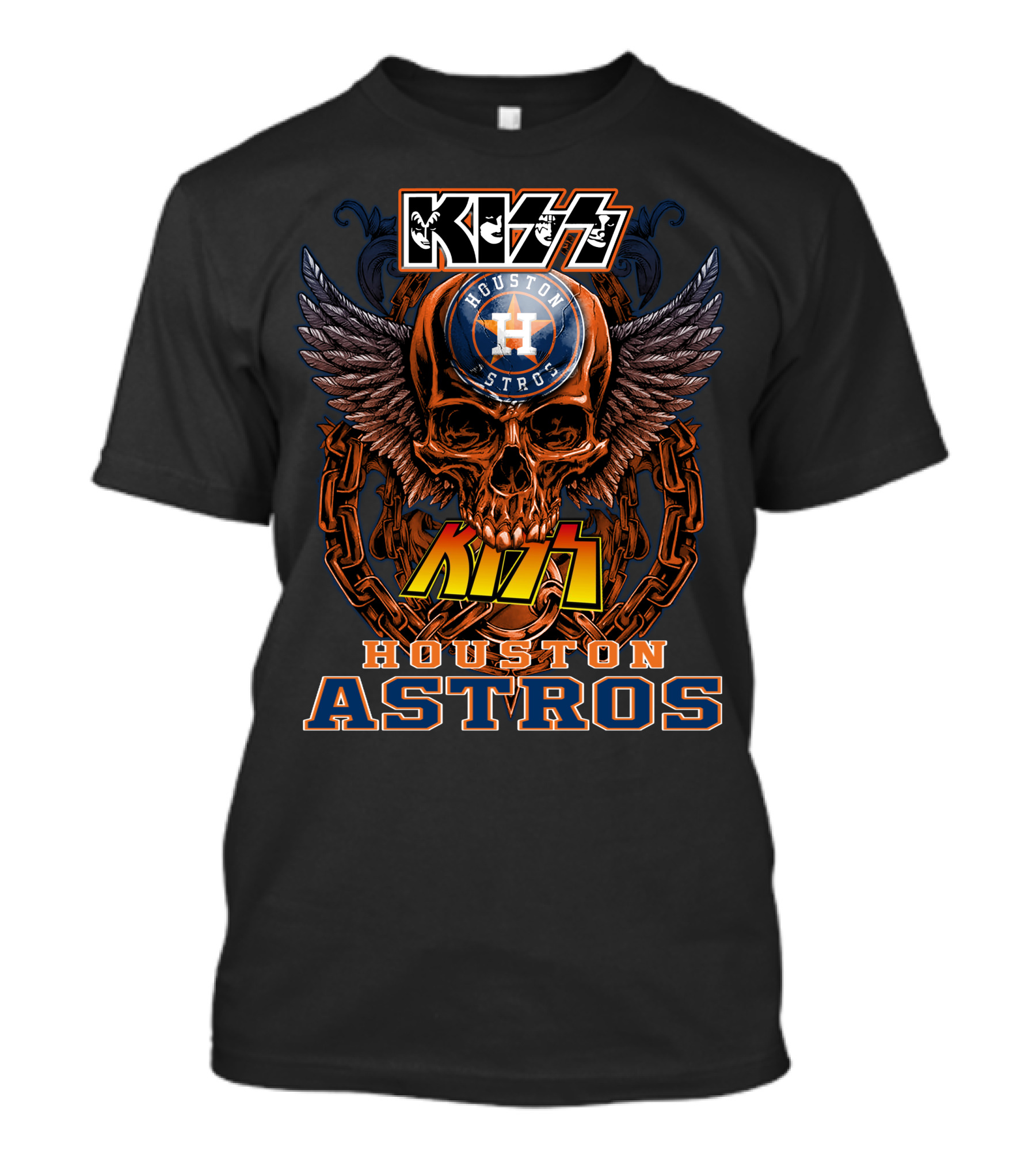 Kiss Houston Astros Skull Wings Chain T-Shirt