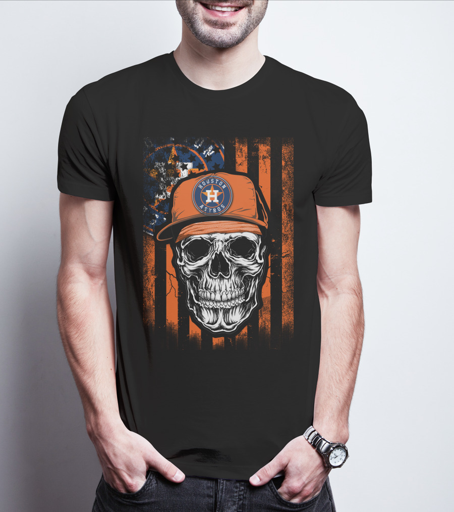 Houston Astros Skull Cap And Stripes T-Shirt