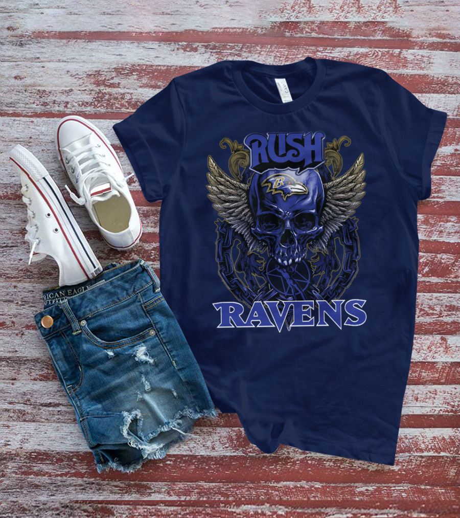 Rush Baltimore Ravens Skull Wings T-Shirt