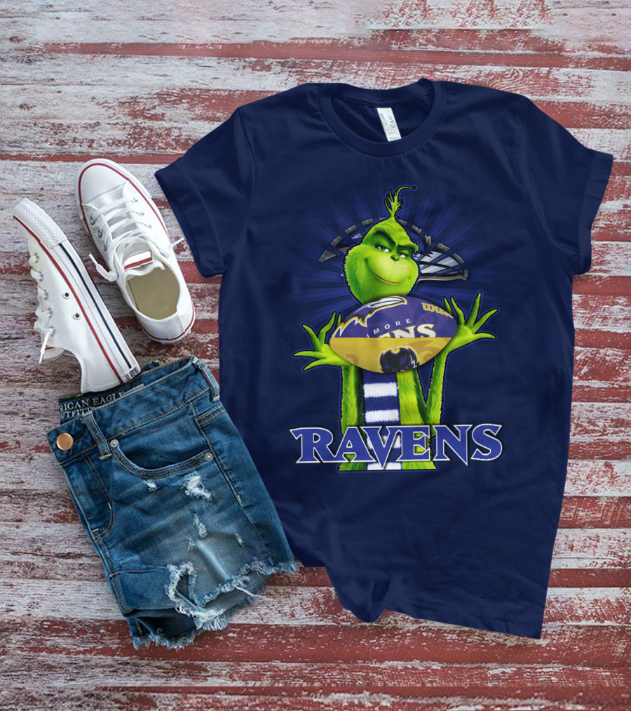 Grinch Holding Baltimore Ravens Football T-Shirt
