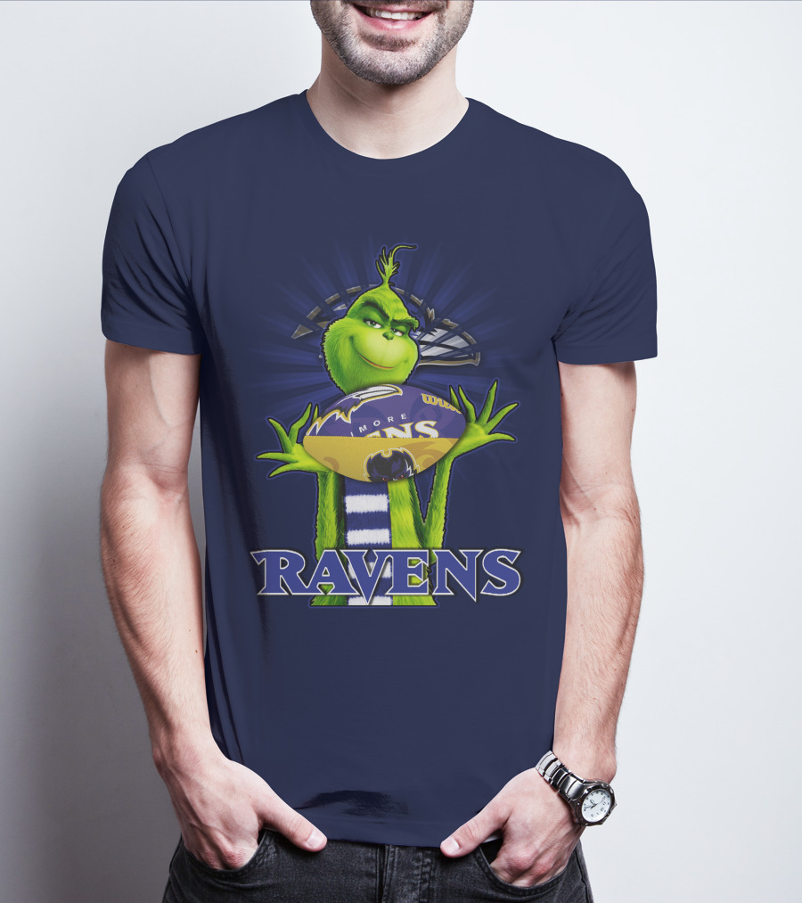 Grinch Holding Baltimore Ravens Football T-Shirt
