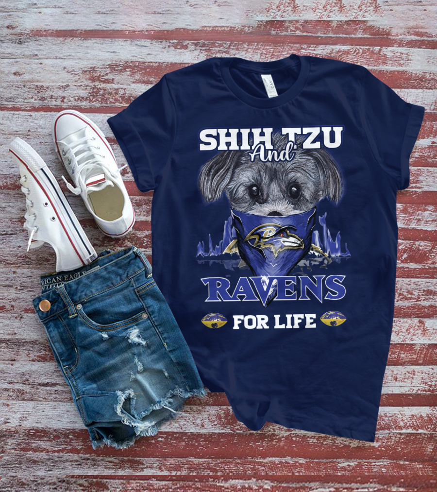 Shih Tzu And Ravens For Life Baltimore Ravens T-Shirt