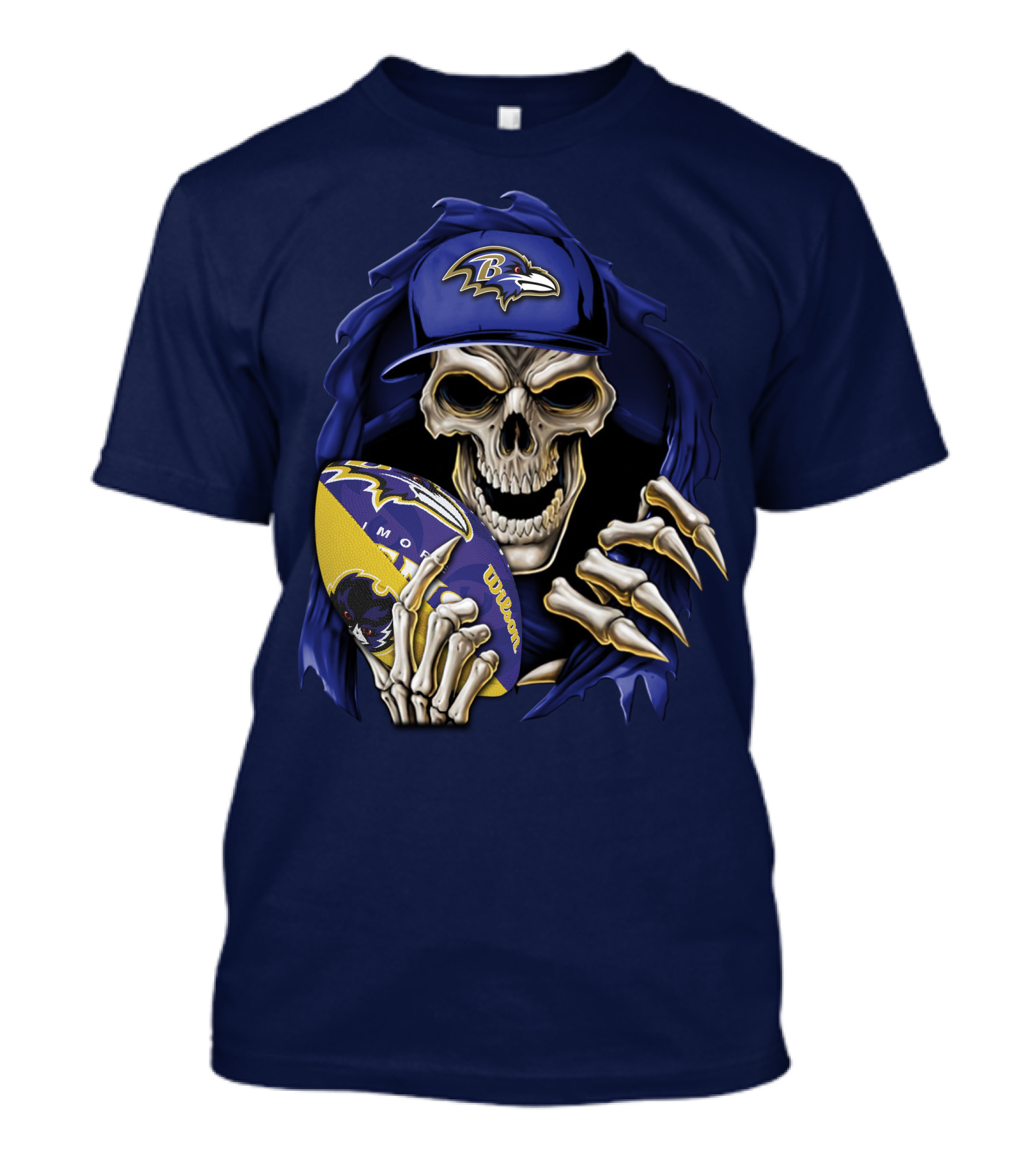 Skullbong Baltimore Ravens Skeleton With Football And Cap T-Shirt