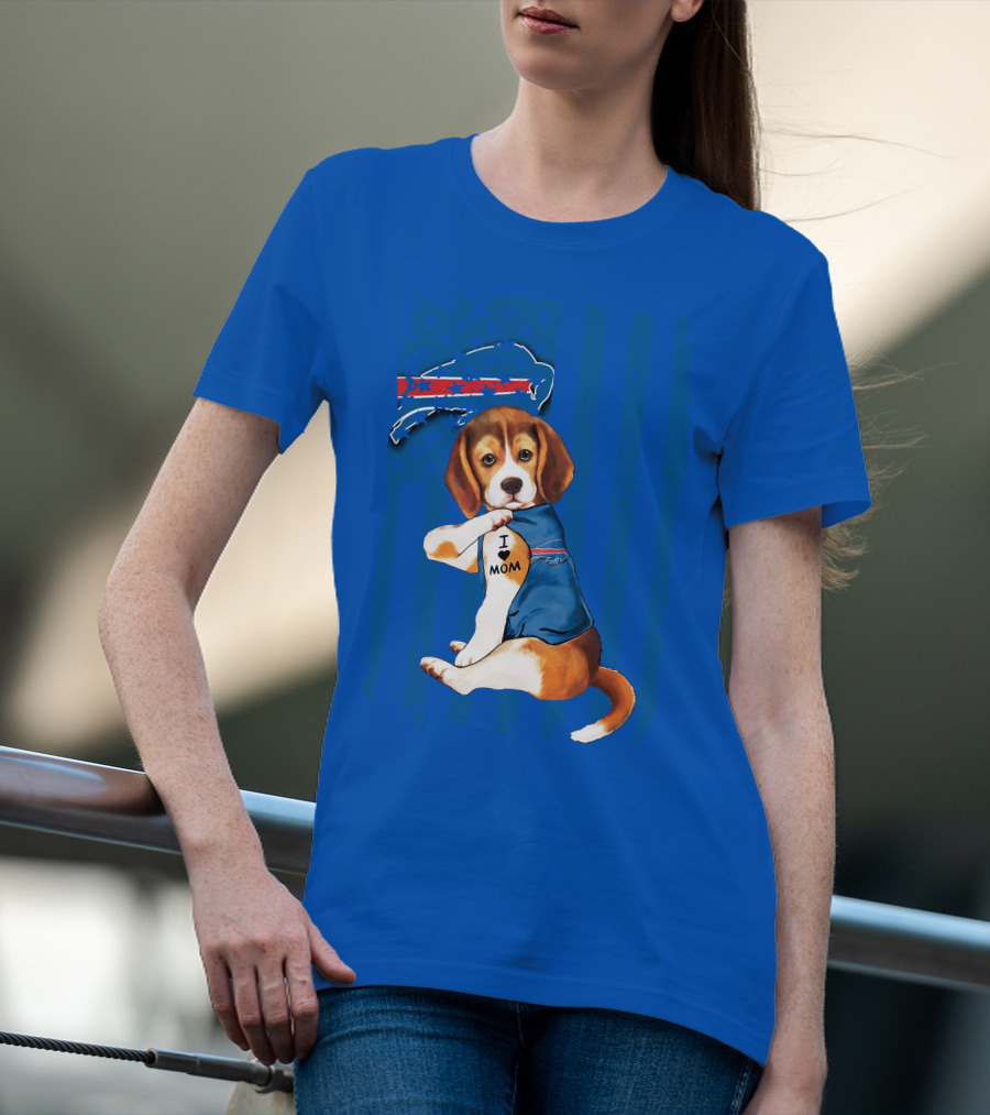 Beagle I Love Mom Buffalo Bills Fan T-Shirt