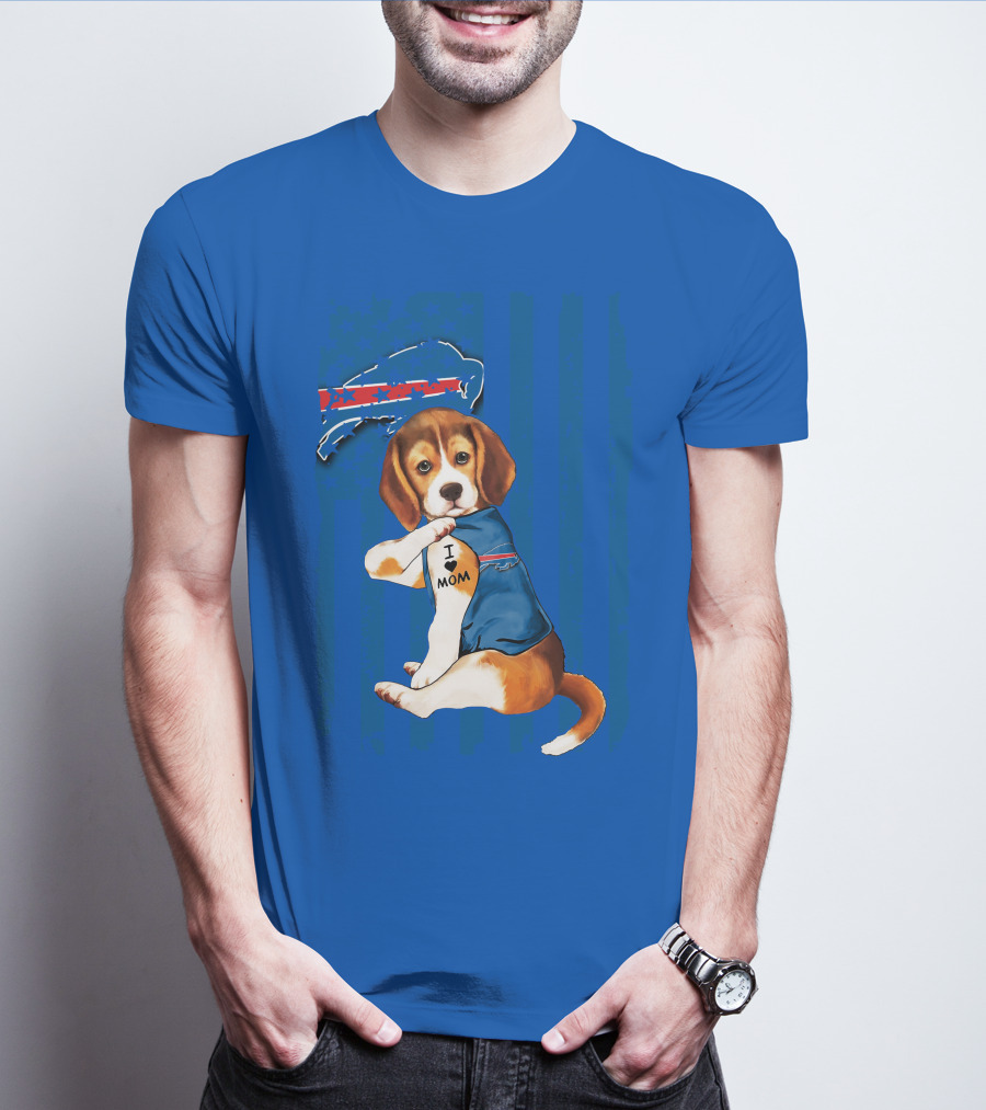 Beagle I Love Mom Buffalo Bills Fan T-Shirt