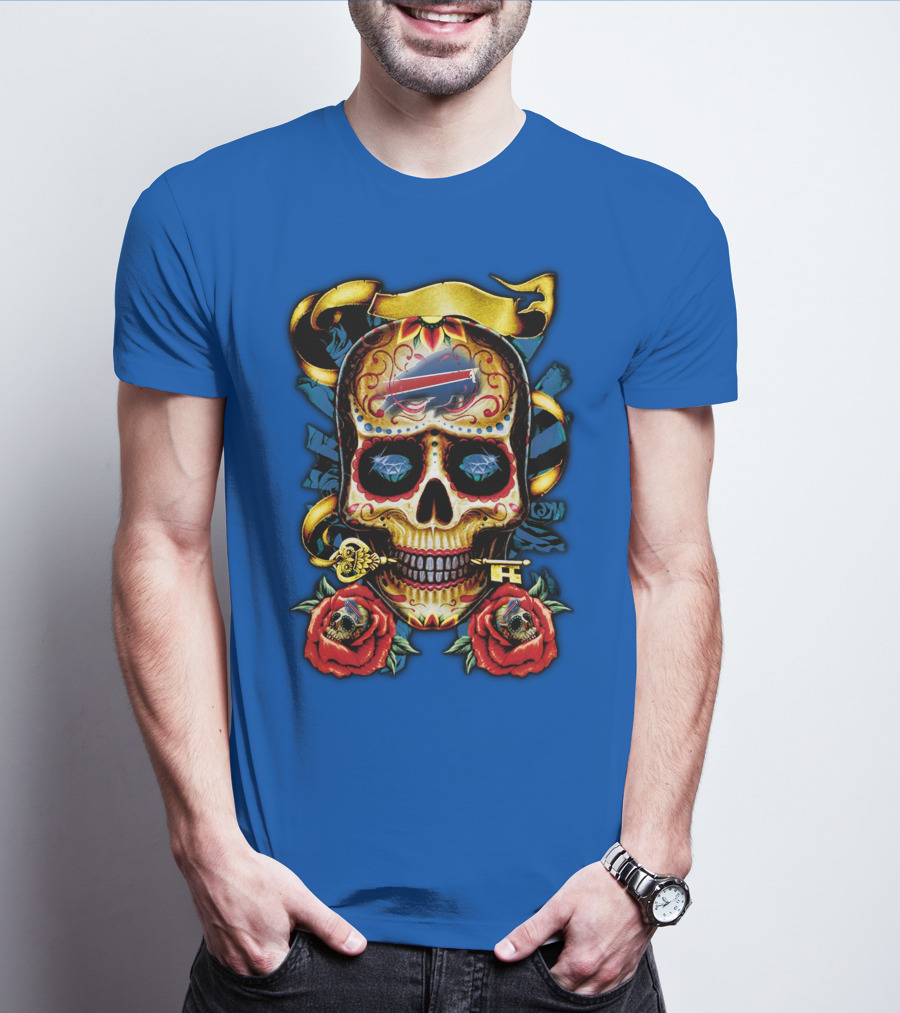 Buffalo Bills Sugar Skull Roses And Keys T-Shirt