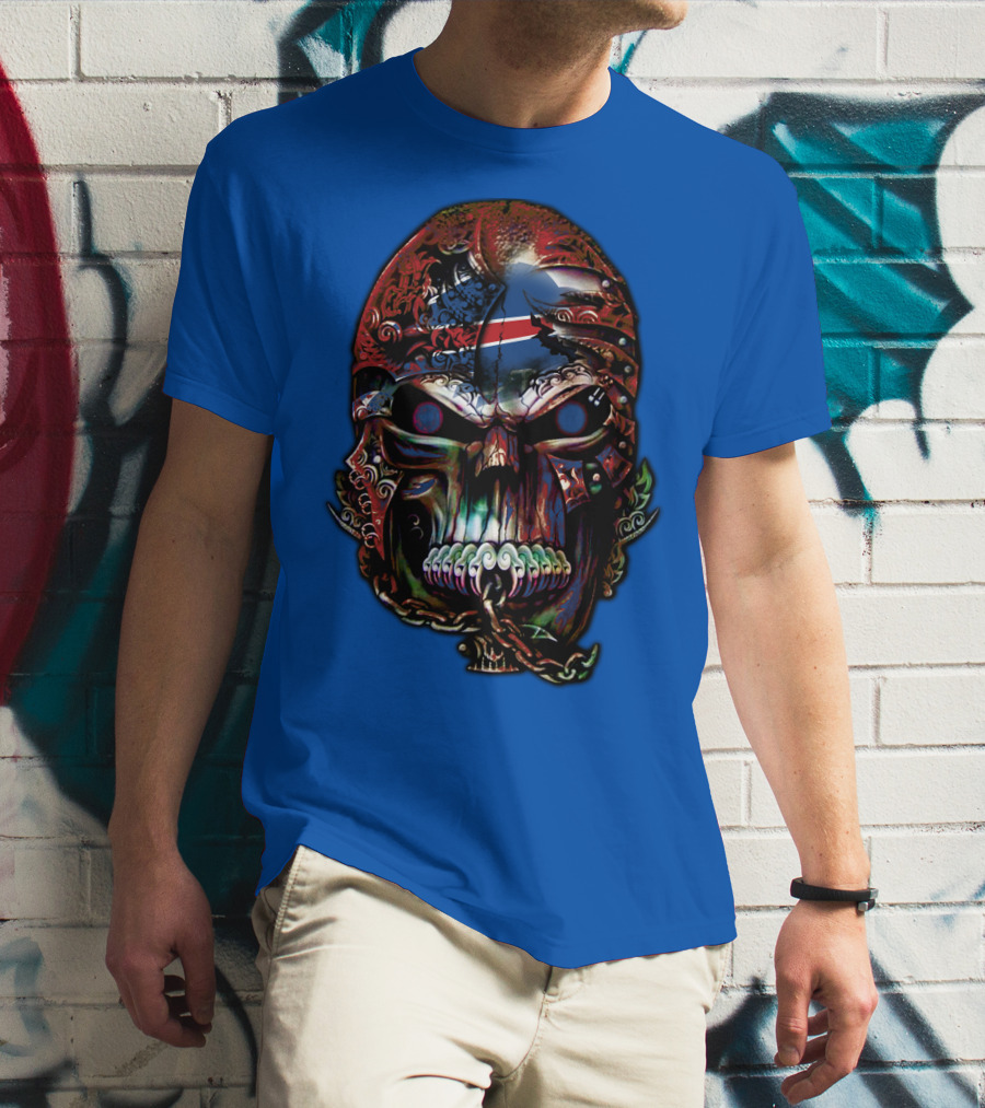 Buffalo Bills 53 Skull Art With American Flag And Tribal Elements T-Shirt