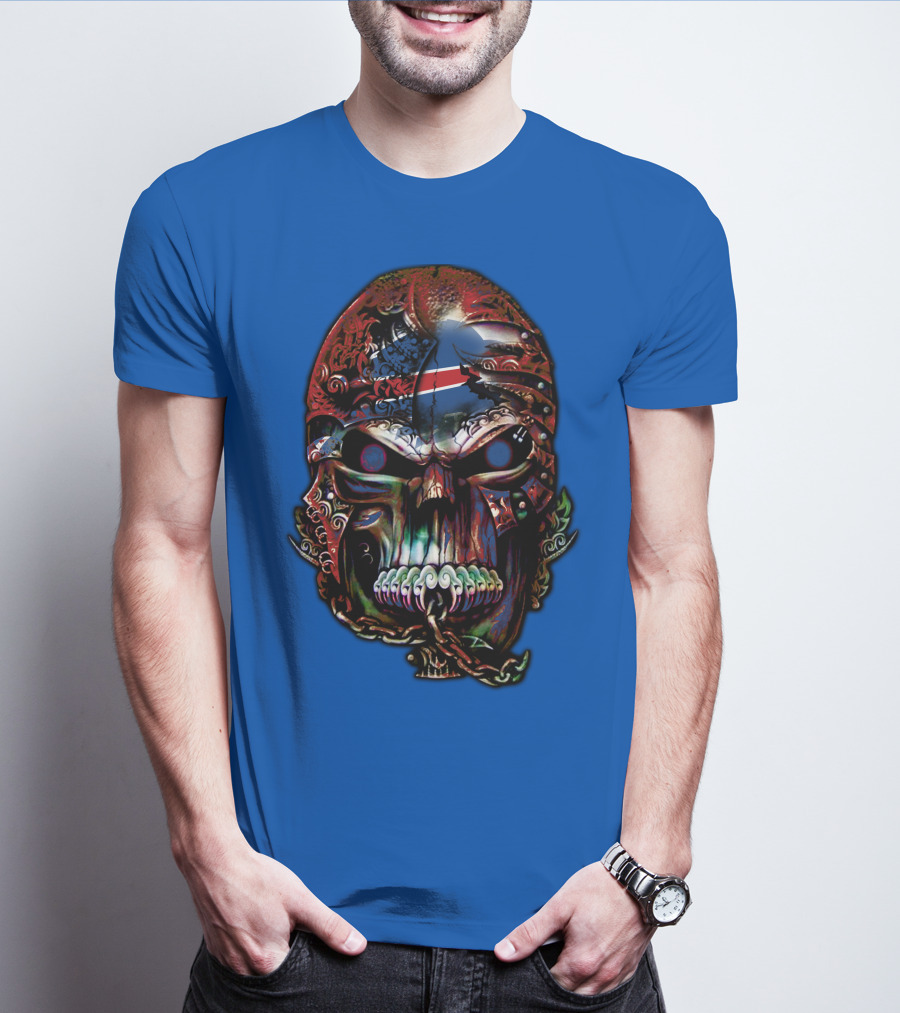 Buffalo Bills 53 Skull Art With American Flag And Tribal Elements T-Shirt