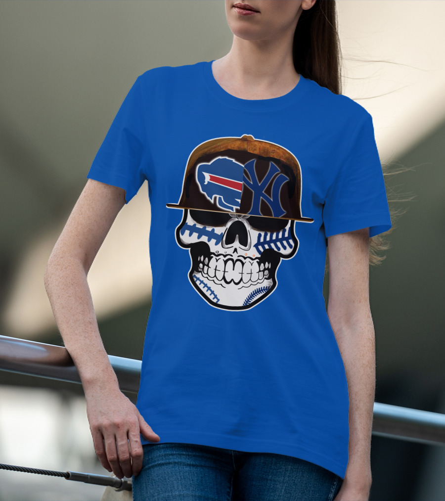 Buffalo Bills 75 Skull Design With Split Logo Yankees Cap T-Shirt