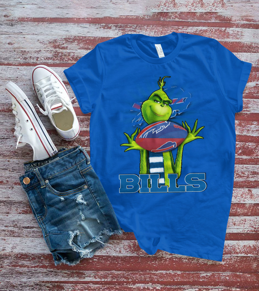 Grinch Holding Football With Buffalo Bills T-Shirt