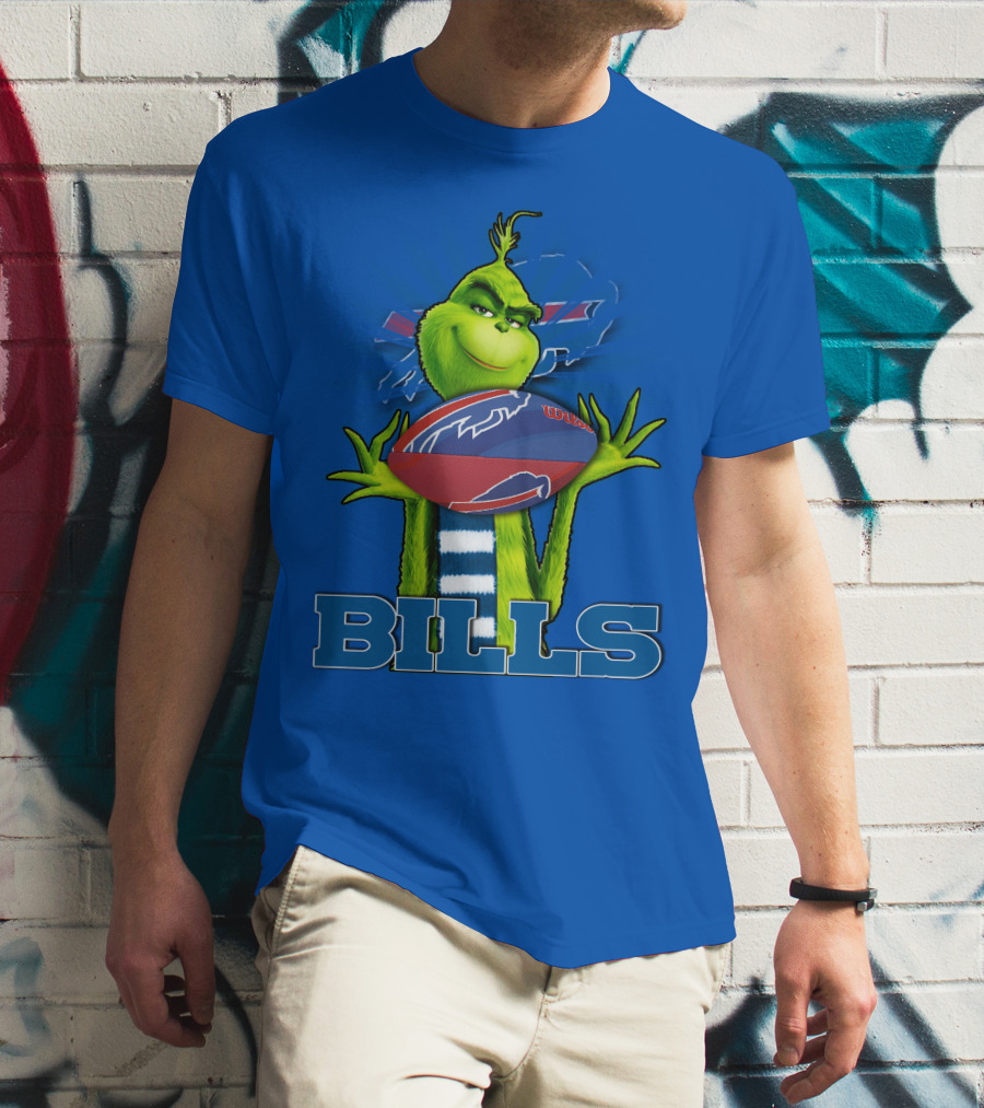 Grinch Holding Football With Buffalo Bills T-Shirt