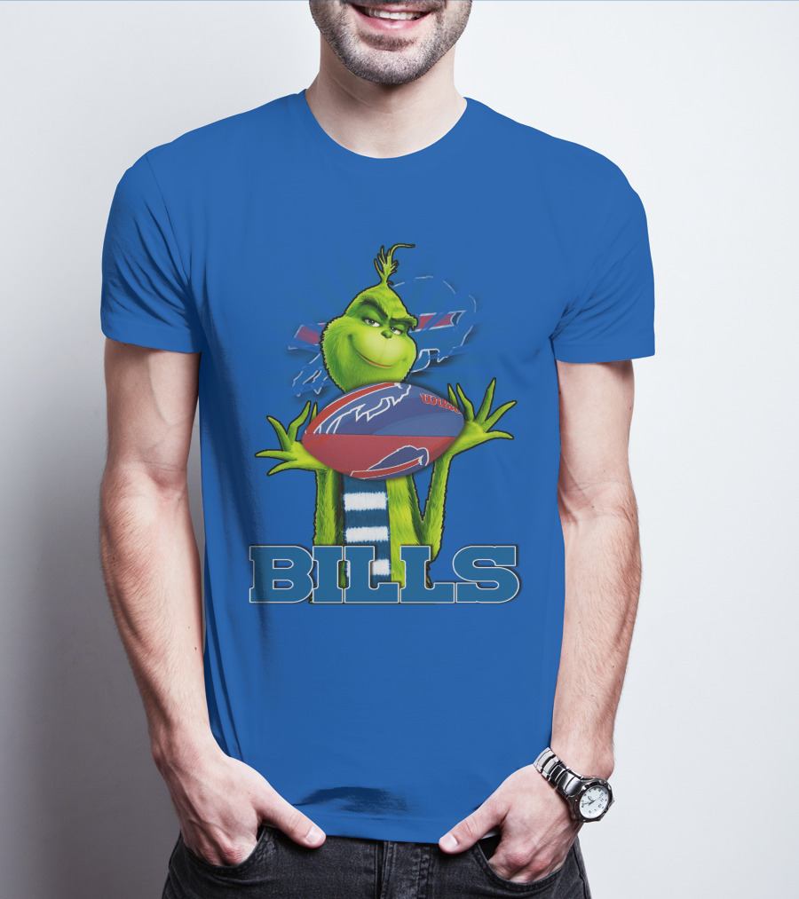 Grinch Holding Football With Buffalo Bills T-Shirt