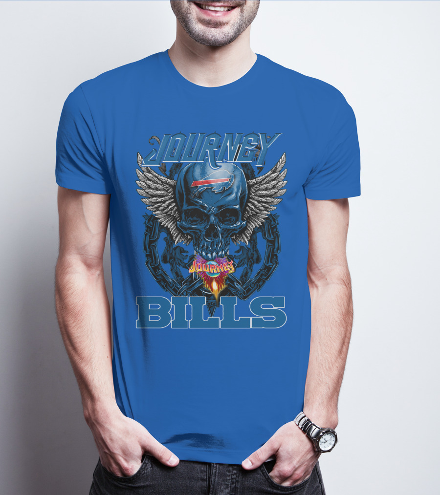Journey Buffalo Bills Skull Wings Flame Chain T-Shirt