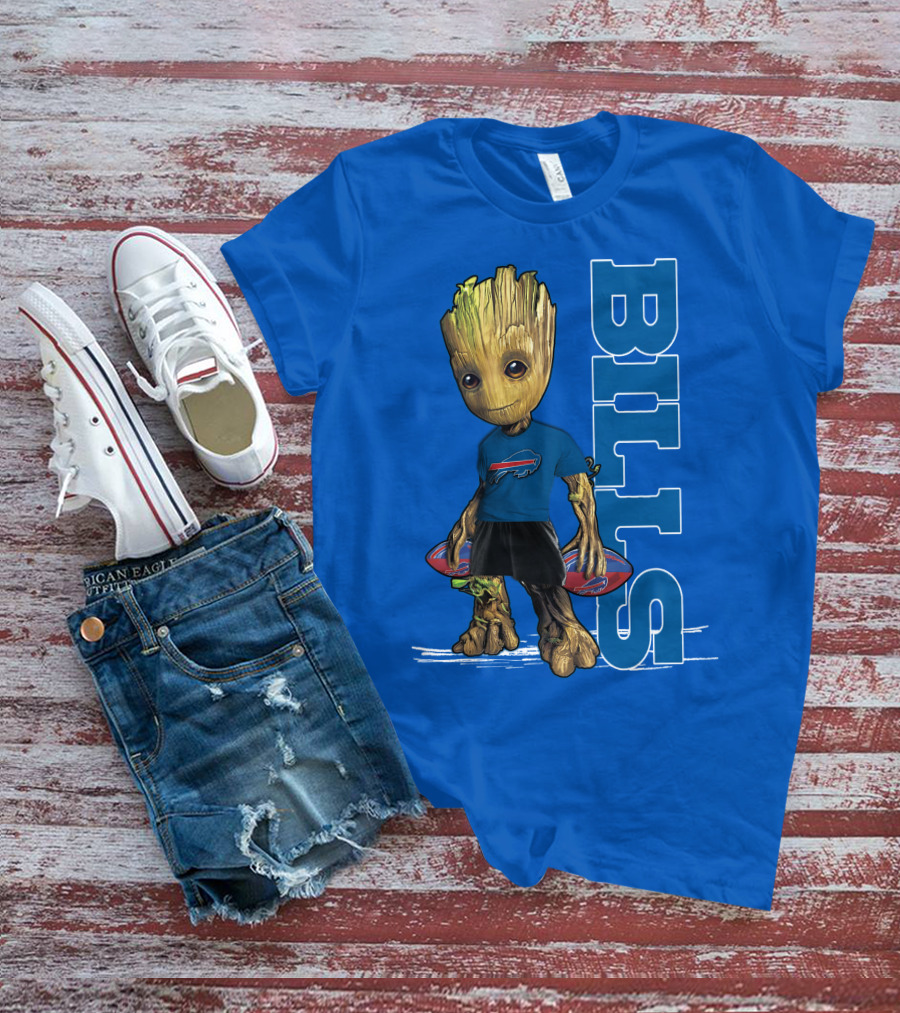 Groot Buffalo Bills Nfl Fan With Team Football Board T-Shirt