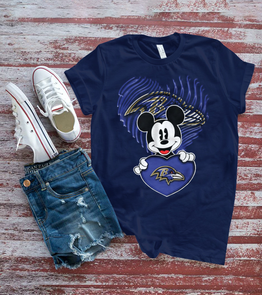 Mickey Mouse Baltimore Ravens Heart T-Shirt