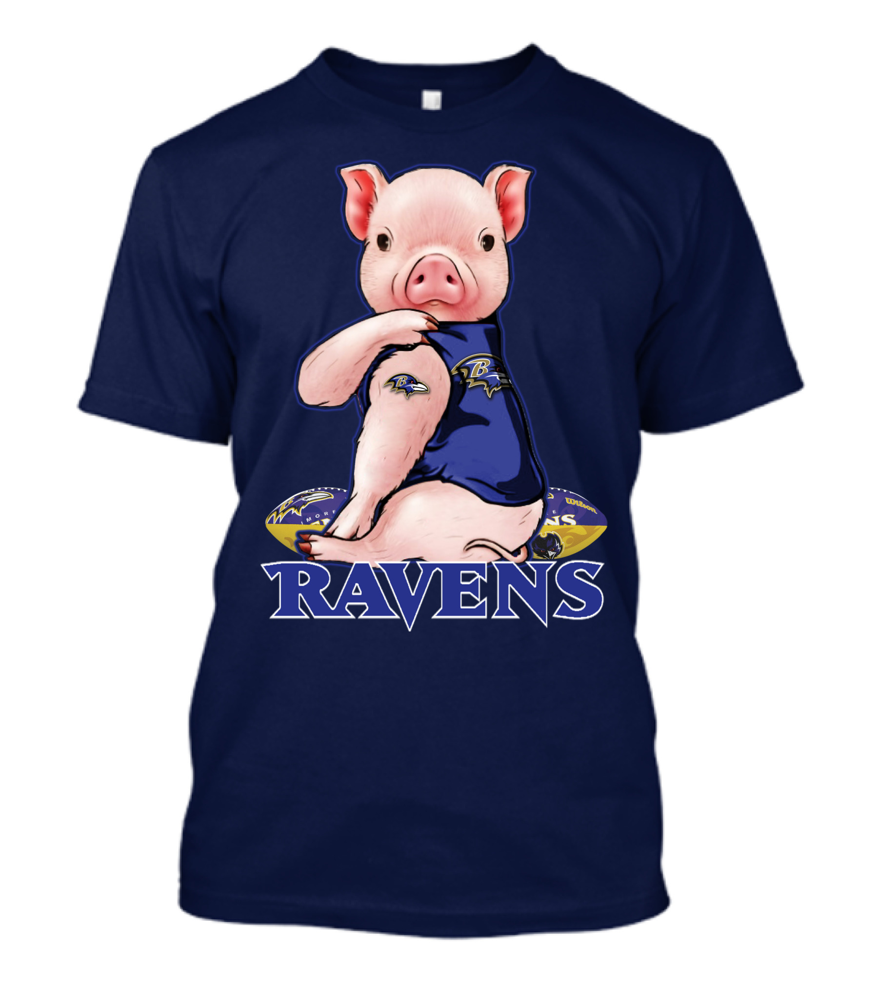 Ravens Pig Mascot With Baltimore Ravens T-Shirt