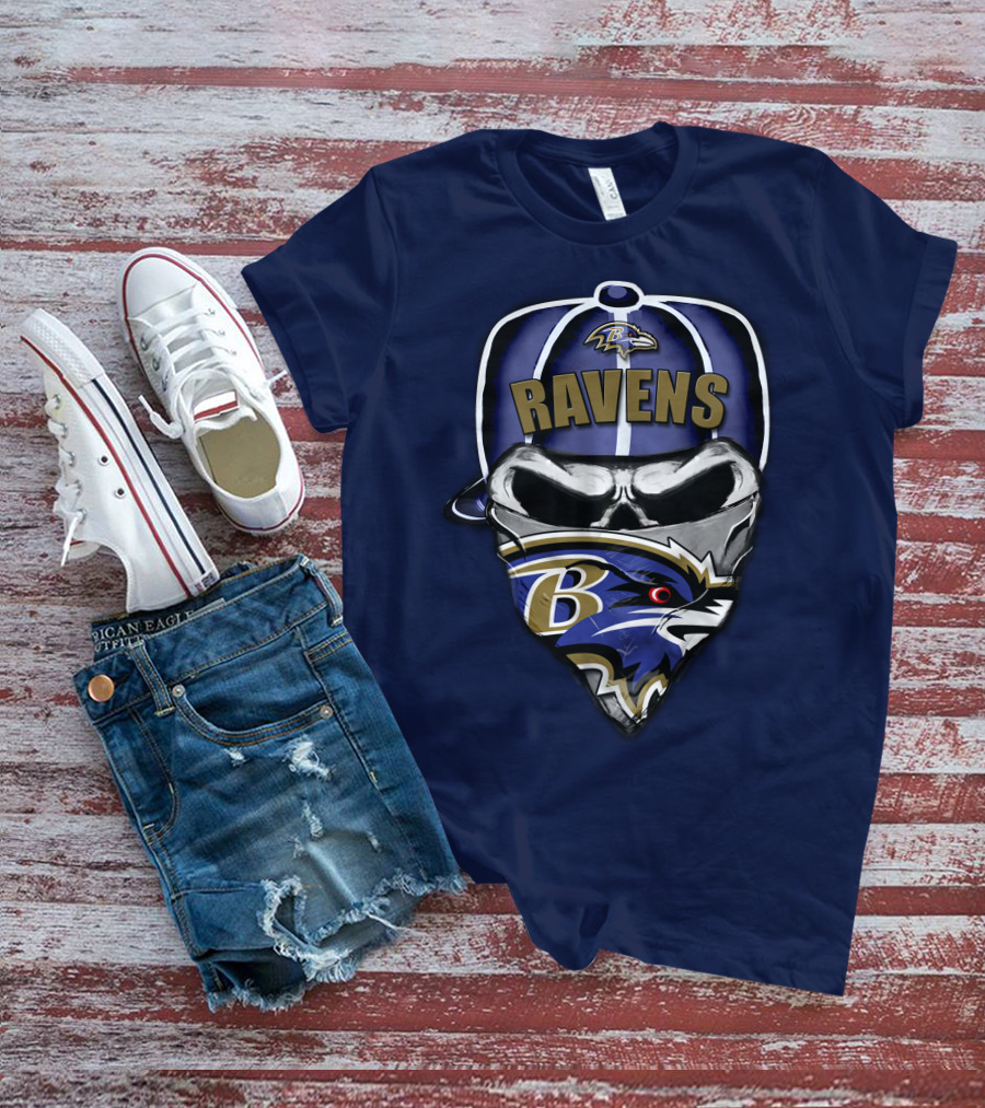 Baltimore Ravens Skull Bandana Hat T-Shirt